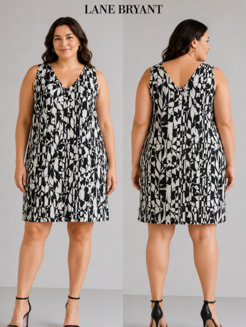Lane Bryant Black & White Abstract Floral Cotton Sleeveless Shift Dress Plus Siz